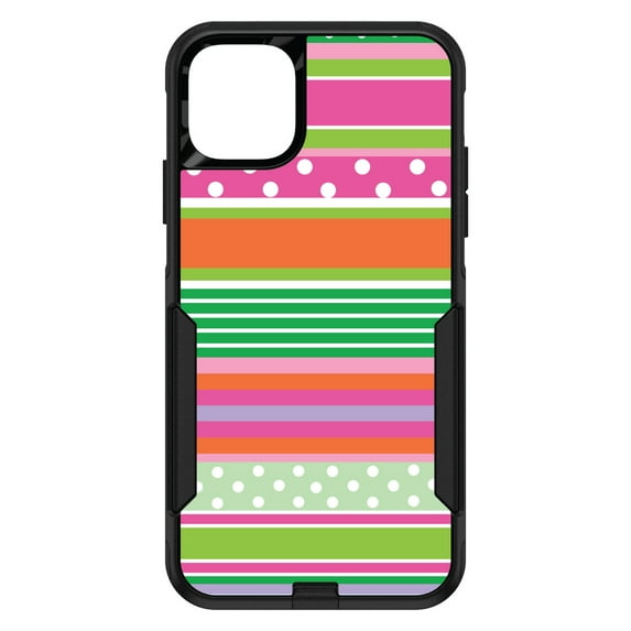 DistinctInk Custom SKIN / DECAL compatible with OtterBox Commuter for iPhone 11 Pro MAX (6.5" Screen) - Green Pink White Stripes Polka Dots