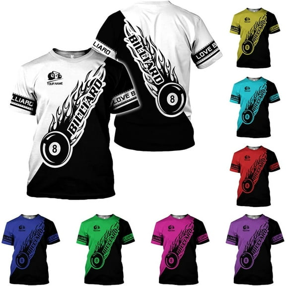 Personalized Name Billiard Shirts 3D, Billiards Shirt 8 Ball Billiard Shirt Custom Men's Pool Men Women (White, S)