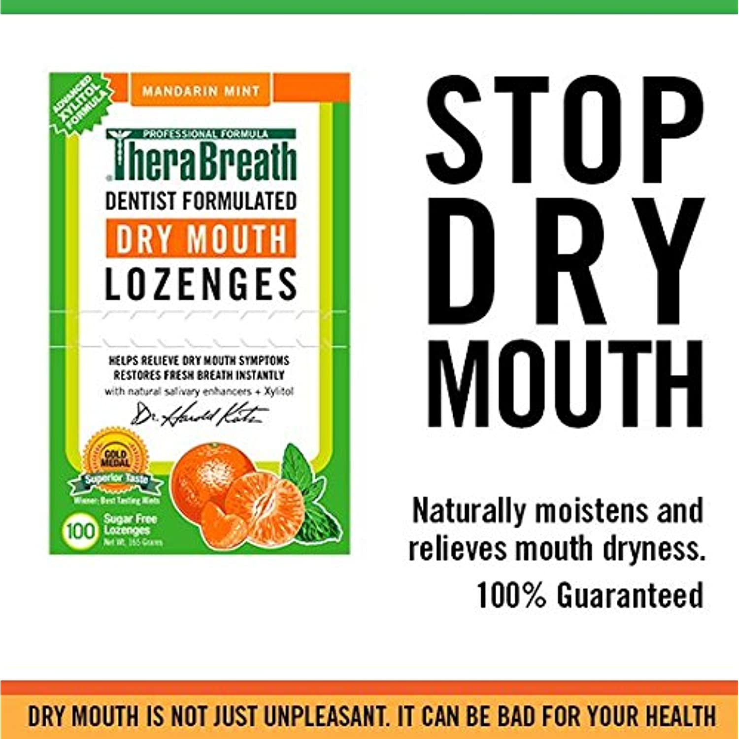 TheraBreath Dry Mouth Lozenges with Zinc, Mandarin Mint, 100 Count, 2 Pack