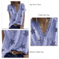 thumbnail image 4 of Camiseta de manga corta con escote en V y ribete de encaje con estampado de estrellas en azul brillante, talla S para mujer, 4 of 5