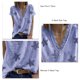 thumbnail image 4 of Camiseta de manga corta con escote en V y ribete de encaje con estampado de estrellas en azul brillante, talla S para mujer, 4 of 5