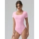thumbnail image 5 of Body OQQ para mujer, manga corta, cuello cuadrado, fruncido, rosa, 5 of 6