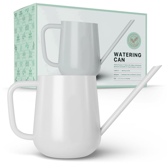 LOOPSEED 1000ml White Galvanized Metal Watering Can with Long Spout for Indoor Outdoor Plants