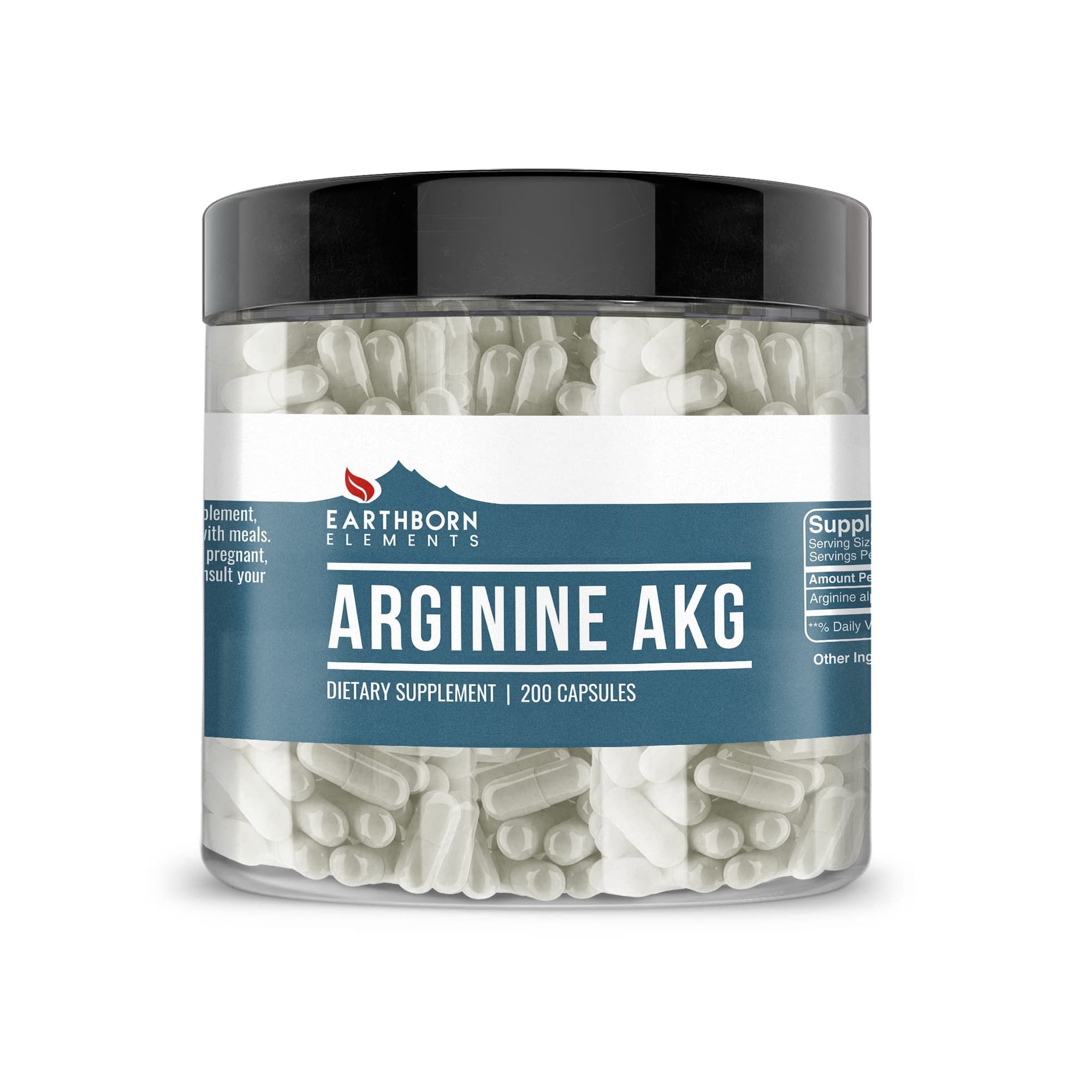 Earthborn Elements Arginine AAKG 200 Capsules, Pure & Undiluted, No Additives