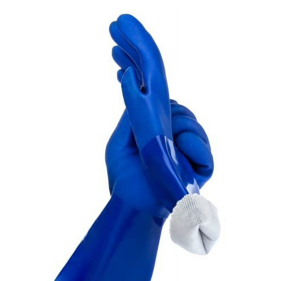 Kitchen-Star Ultimate Rubber Household PVC Gloves with Comfortable Cotton Lining, Anti-Slip surface, Kitchen Dishwashing, Extra Thickness, Kitchen Cleaning, Working, Painting, Pet Care (Large, Blue)