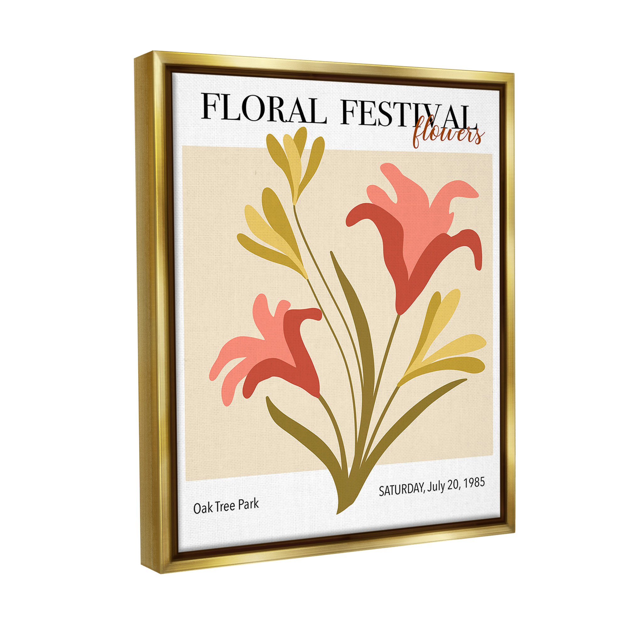 Stupell Industries Floral Festival Abstraction Botanical & Floral Painting Gold Floater Framed Canvas Art Print Wall Art, 25 x 31