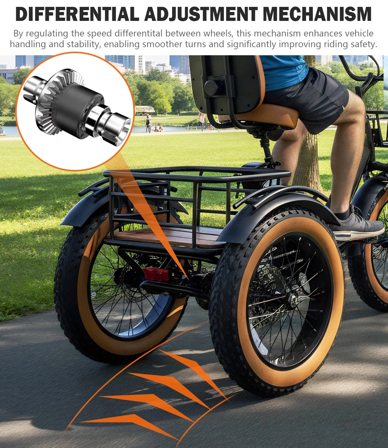 Electric Tricycle for Adult Folding Etrike Adult Electric 3 Wheels Bicycle Peak 1350W Motor Aluminum Frame 48V15.6AH Lithium Battery 20×4.0" Fat Tire & Rear Differential