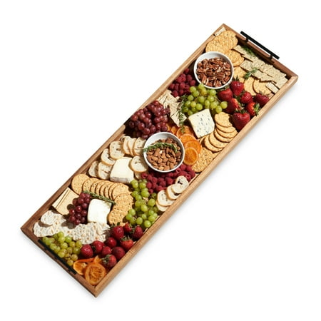 Twine Modern Manor Longboard Cheese Platter with Handles  Rectangular Cheese Board and Home Decor Tray  Dining Table Accessories Acacia Wood Set of 1