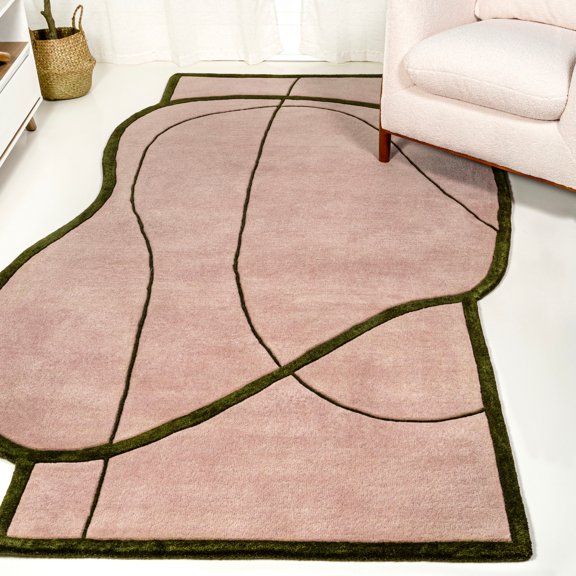 JONATHAN Y GREENE STREET 5 x 8 Area Rug, Mosaic Coastal Geometric Border Handwoven Wool - Pink/Green, GST102B-5