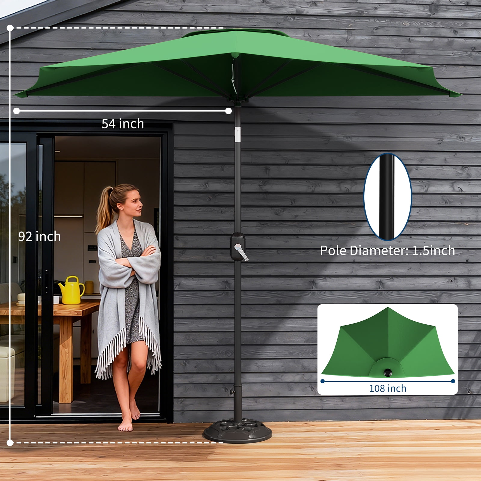 GOGRANT 98.4 in Green Round Market Patio Umbrellas with Crank, Adjustable Tilt, Crank, Crank, Crank, Crank, 5 Ribs