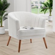Andeworld Sherpa Velvet Accent Chair, Upholstered Modern Single Sofa Side Chair, Barrel Club Living Room Armchair with Wooden Legs for Bedroom Living Reading Room Office, White