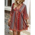 thumbnail image 3 of Women's Lace Trim Printed V Neck Three Quarter Sleeve Dress 95% Polyester 5% Spandex Comfortable Everyday Wear, 3 of 11
