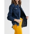 thumbnail image 2 of A2Y Women's Oversized Unhemmed Long Sleeve Button Down Denim Jackets Dark Wash S, 2 of 3