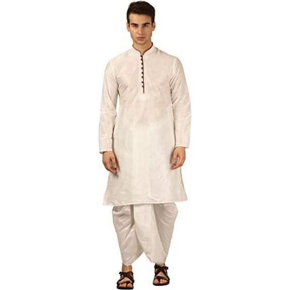 Royal Kurta Men's Silk Blend Dhoti Kurta Set (42, White)