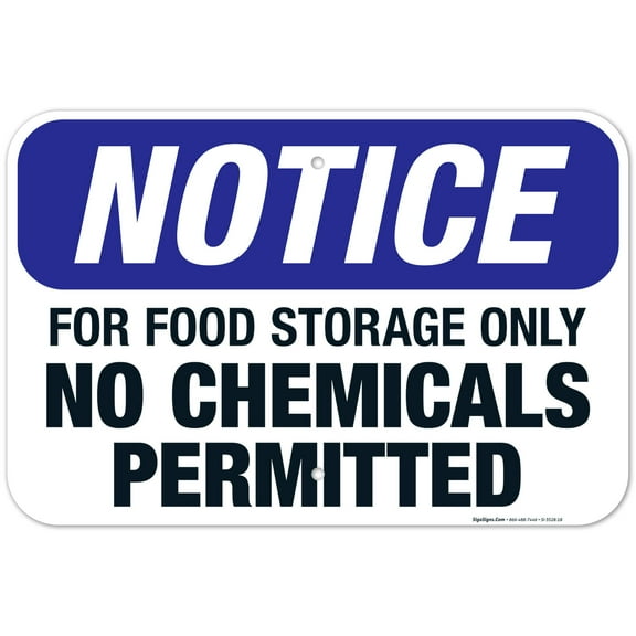 For Food Storage Only, No Chemicals Permitted Sign, OSHA Notice Sign, 12x18 Aluminum