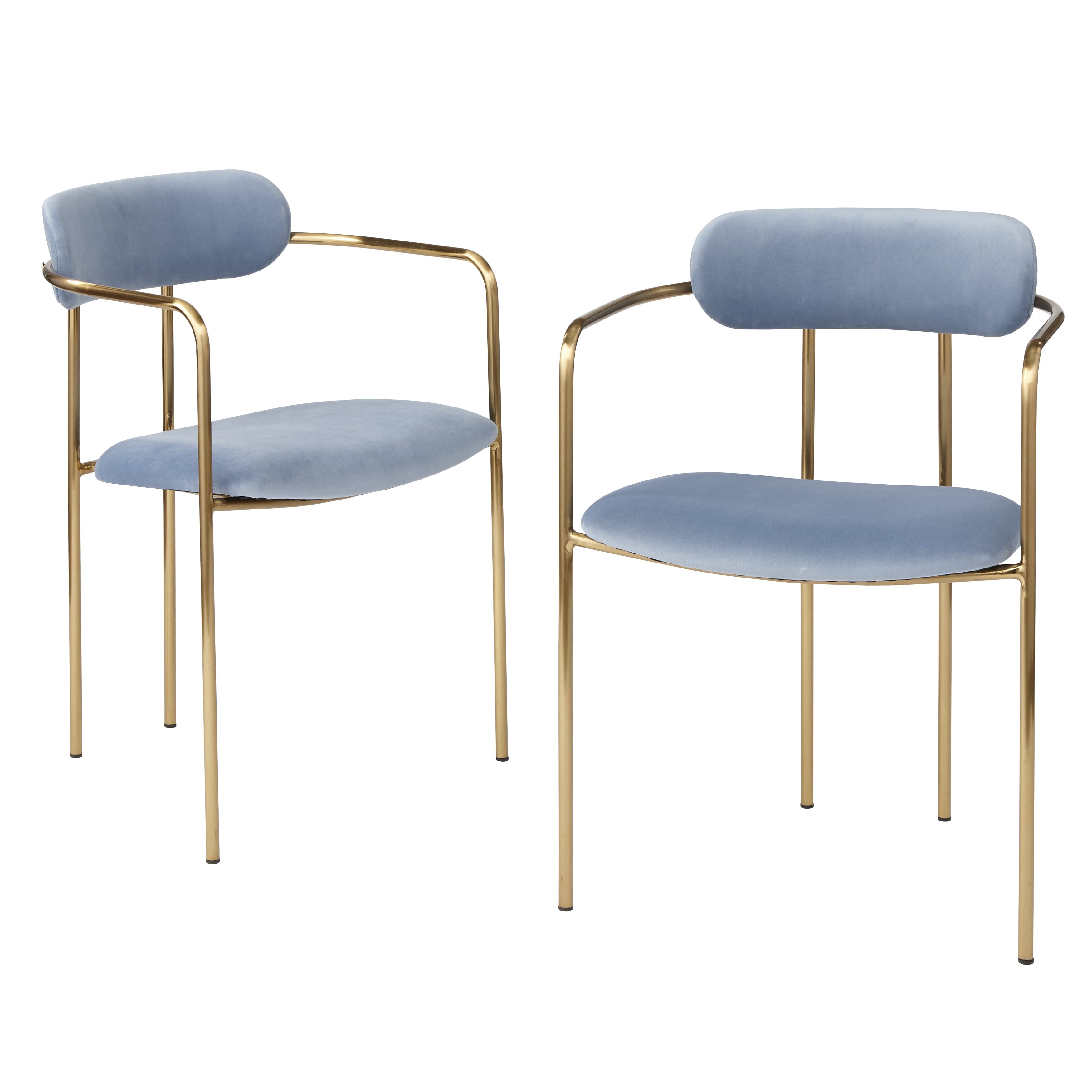 TMS Retro Velvet Dining Arm Chair (Set of 2), Blue