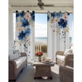 thumbnail image 3 of Navy Blue Spring Floral Blackout Curtains 90 Inch Length 2 Panels Set for Living Room Bedroom, Farmhouse Butterfly Privacy Window Treatment Thermal Insulated Black Out Drapes 52"x90", 3 of 8