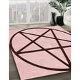 thumbnail image 3 of Ahgly Company Machine Washable Indoor Round Transitional Light Rose Pink Area Rugs, 4' Round, 3 of 7