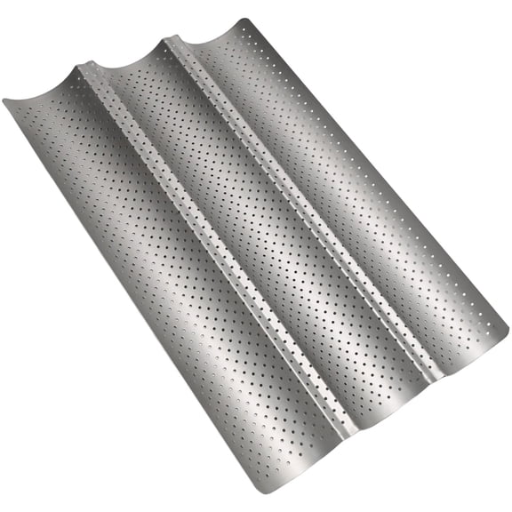 Stainless Steel Perforated Baguette Pan, 3âLoaf NonâStick French Bread Baking Pan, 15" x 9.6", OvenâSafe For Homemade Baguettes