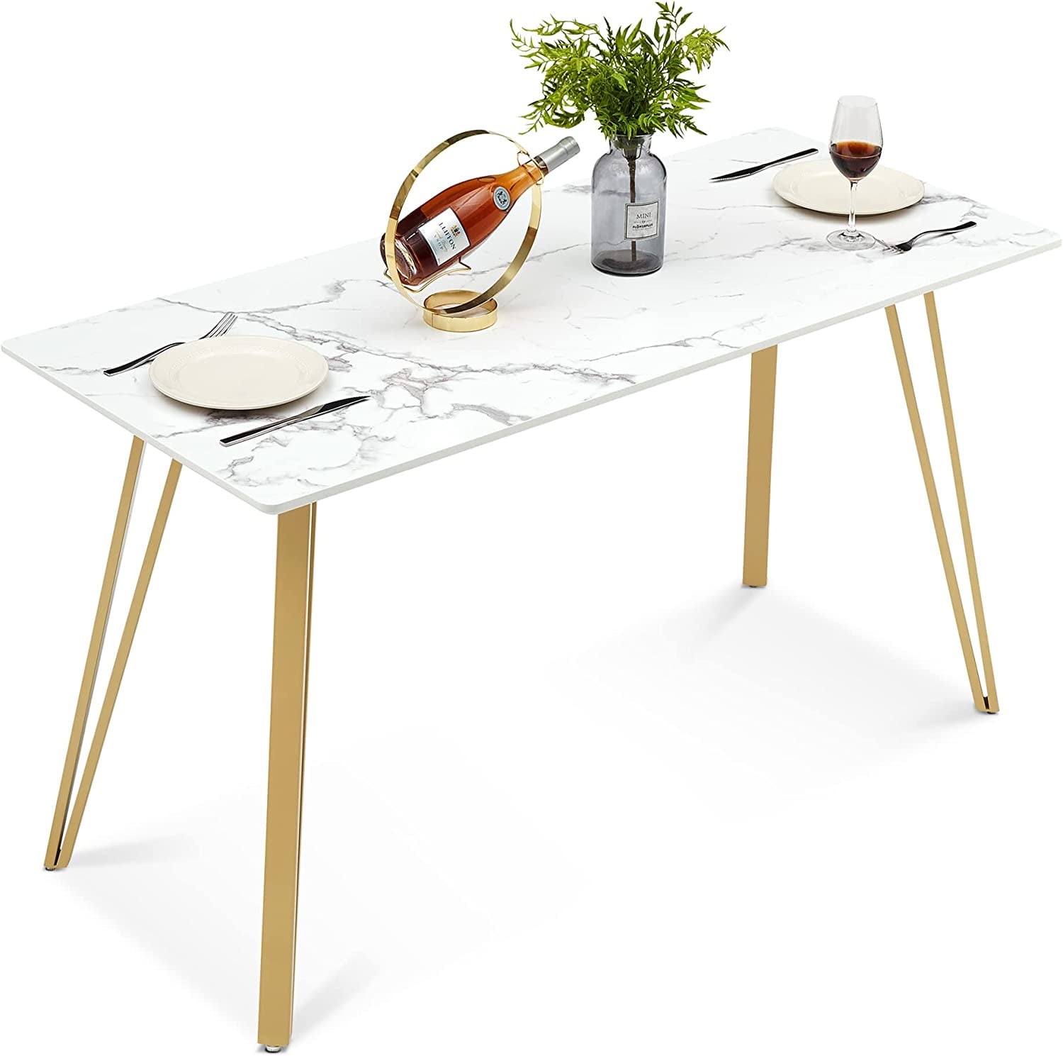 Ivinta White Marble Dining Table, Modern Rectangle 55 inch Dining Room Table for 4/6, Table with