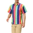 thumbnail image 4 of MODA NOVA Big & Tall Men's Summer Vertical Stripe Print Button Down Shirt Multicolor Pink XLT, 4 of 6