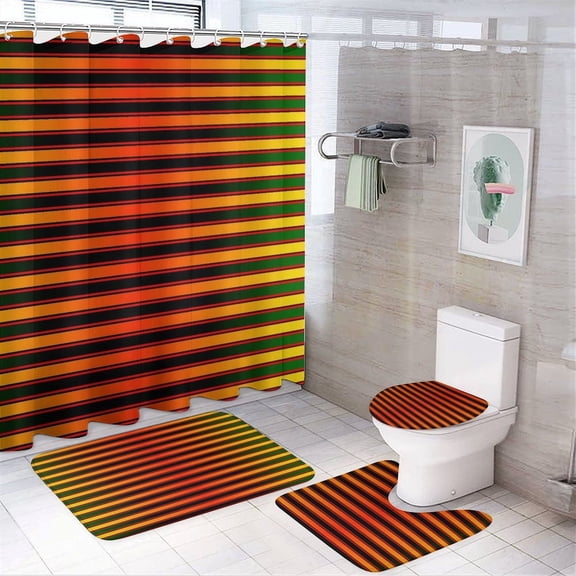 3D Abstract Lines 4Pcs Shower Curtain Set Shower Curtain Set with Carpet Bath Mat