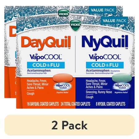 (2 pack) Vicks DayQuil and NyQuil VapoCOOL Cold & Flu Caplets, Cold Medicine for Adult, 24 Count