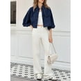 thumbnail image 2 of Womens 3/4 Sleeve Cropped Denim Jackets Casual Button Down Loose Coat with Pockets, 2 of 6