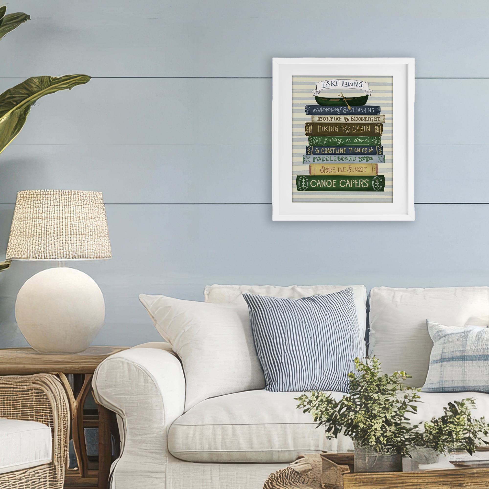 Stupell Industries Lake Living Books White Framed Print Under Glass, design by Giao Williams