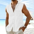 thumbnail image 2 of Wyobmus Men's Cotton Linen Sleeveless Shirts Button Down Hawaiian Beach Tank Top Summer Basic Solid Shirt Vest With Pocket S-2X B-White, 2 of 5