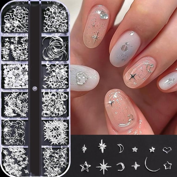 Silver Metal Alloy Nail Art Decoration with Smooth Finish and Multiple Designs for Professional and Home Use