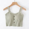 thumbnail image 2 of MOJOGO Cropped Tank Tops for Women Textured Square Neck Cami Tops Button Wide Strap Sleeveless Tops for Summer Wear Green M, 2 of 6