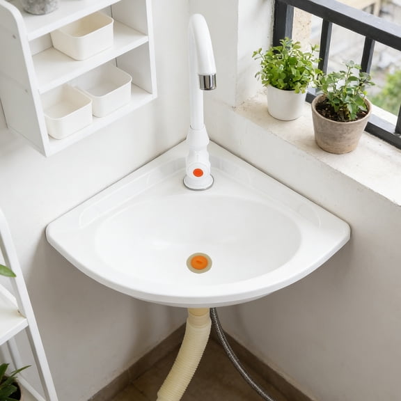DRAFIDEEP White Small Corner Vanity Sink Wall Mounted for Bathroom, Apartments, Utility Rooms, Space-Saving Design
