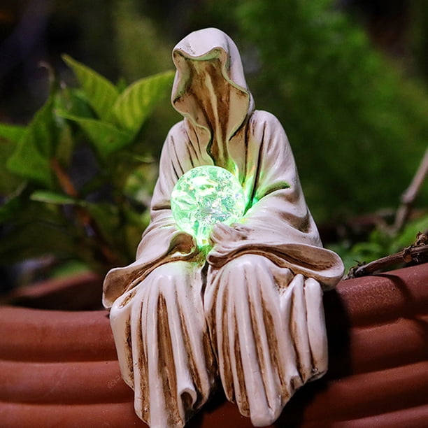Luces al aire libre Estatua de mago de jardín de Halloween, lámpara de decoración de mago iluminada, regalos para amigos