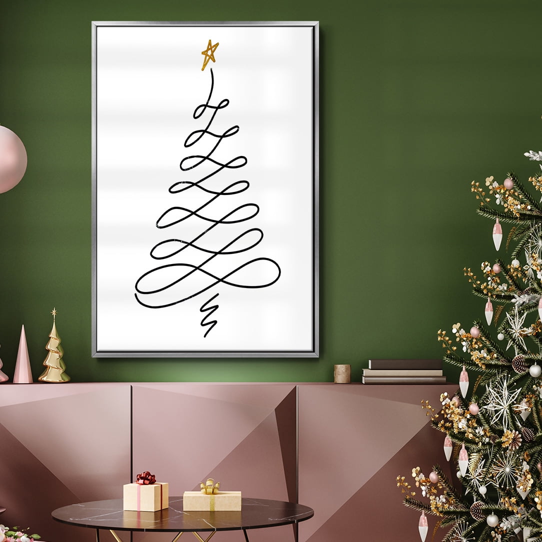 Christmas Tree III - Framed Gallery Wrapped Holiday Canvas - 17 x 25 - Silver Frame