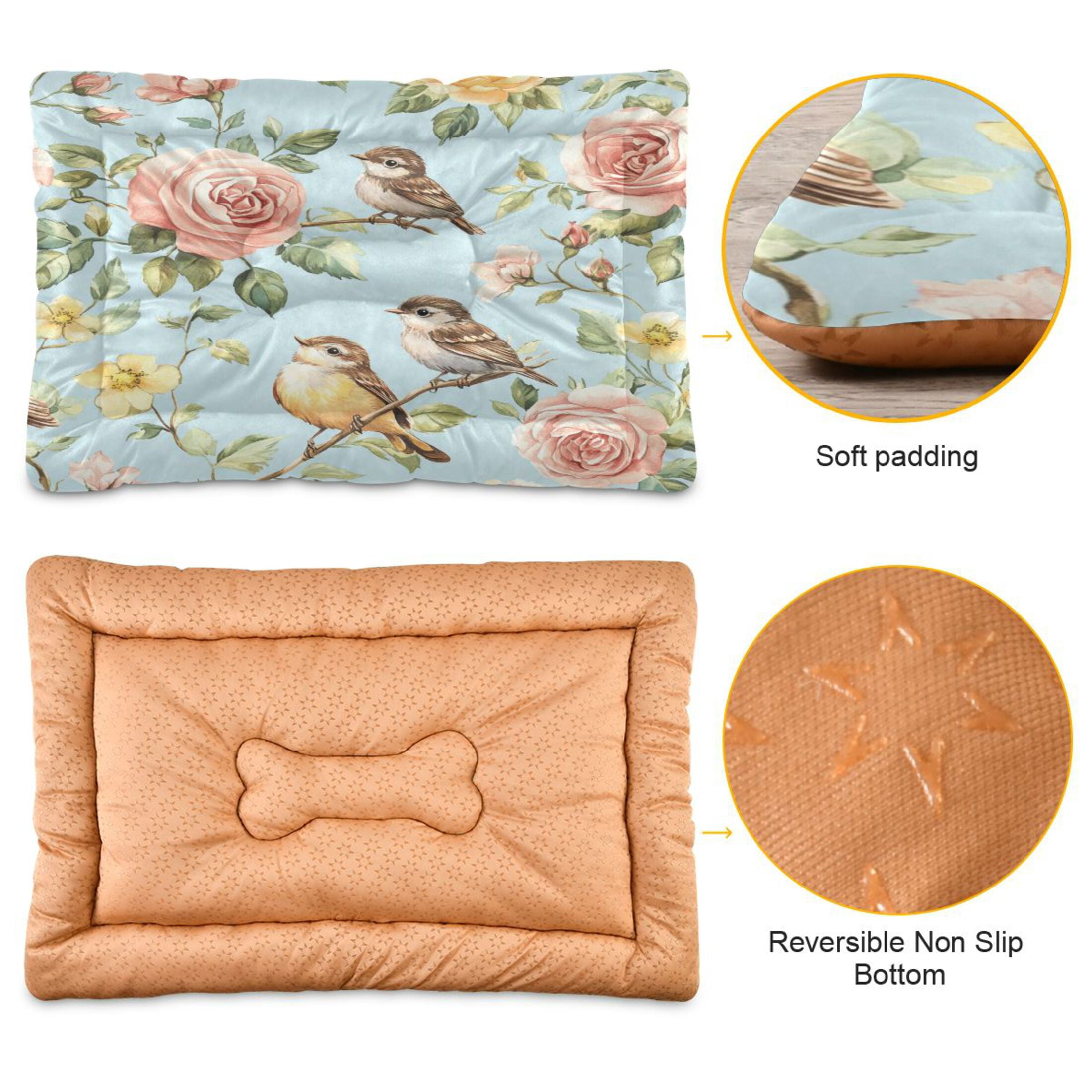 Qxltty Rose Sparrow Drawing Ped Pad Wear-resistant and Hard to Bite Through Sleeping Pad for Small Medium Large Dogs Winter Pet Bed 36×24in