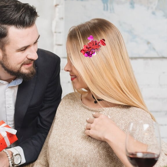 LOLIPPYY Red Sparkly Bow Heart Hair Clips Felt Party Accessory for Teens 1Pcs