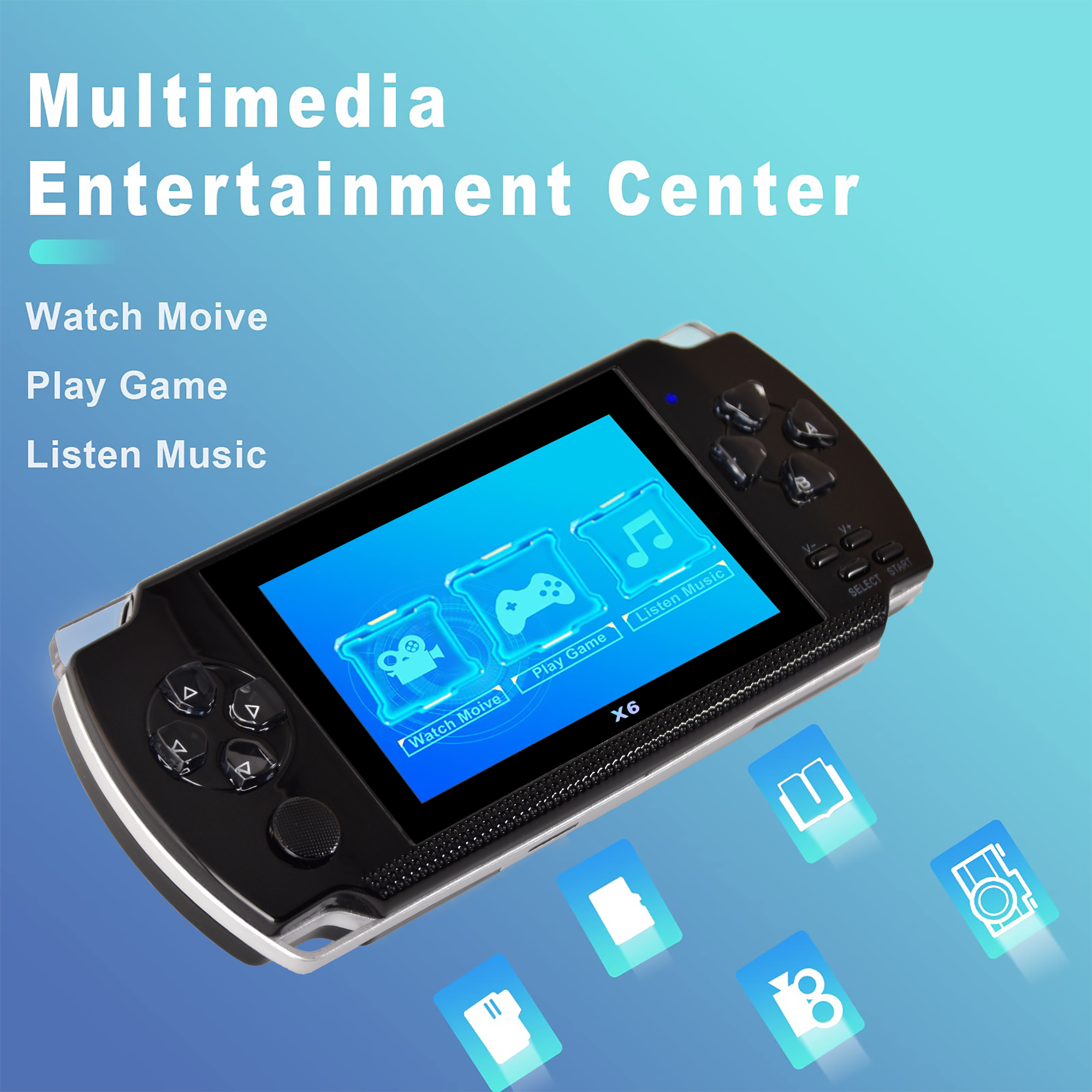 SEEKFUNNING PSP Handheld Game Machine X6 , 8GB , 4" HD Color Screen, Over 3000 Free Games, Black - image 5 of 8