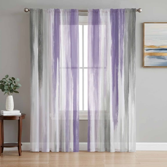 Sheer Curtains 108 Inches Long, Purple Gray Light Filtering Window Curtains for Living Room, Vintage Country Abstract Gradient Aesthetic Rod Pocket Voile Sheer Curtain Drapes, 52"W x 108"L, 2 Panels