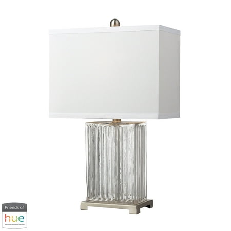 Ribbed Clear Glass Table Lamp in Brushed Steel- Philips Hue LED