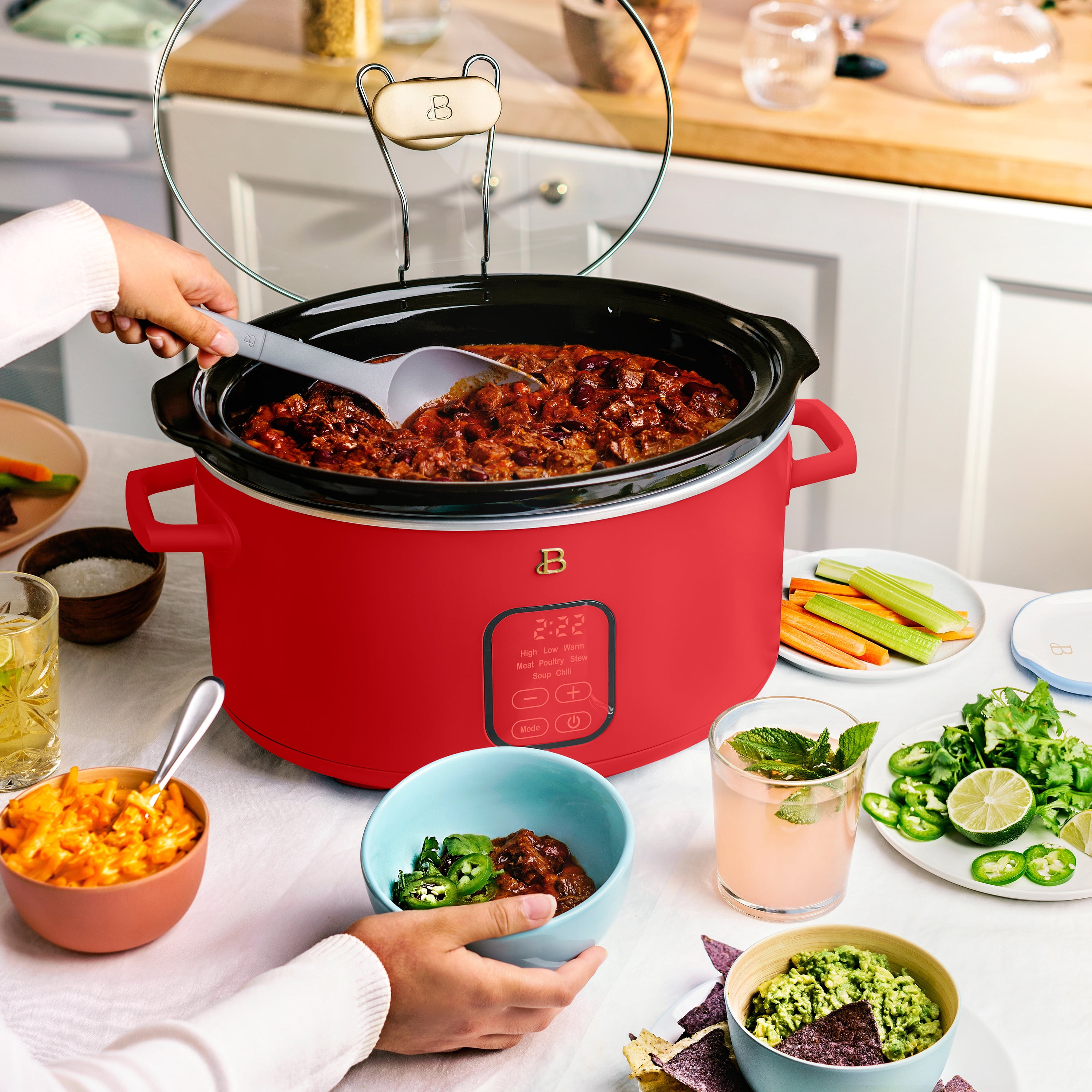 Beautiful 6 Qt Programmable Slow Cooker, Tomato Red by Drew Barrymore