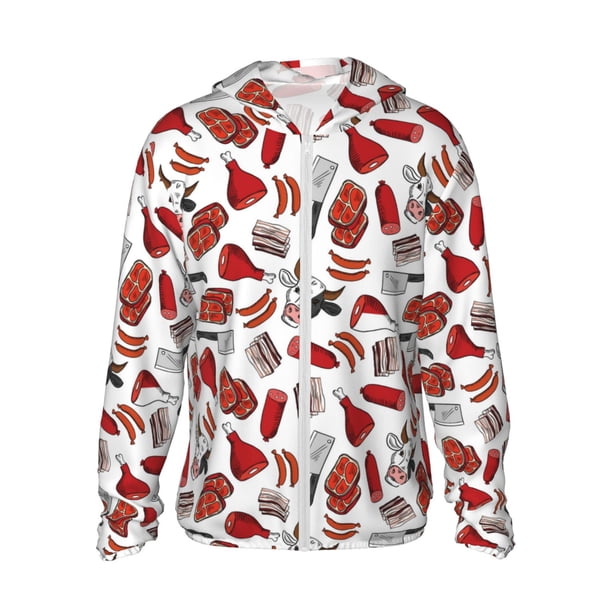 Fotbe Red Food Chaqueta con Protección Solar UPF 50+ para Hombre y Mujer, Camisa con Capucha y Bolsillos-Small