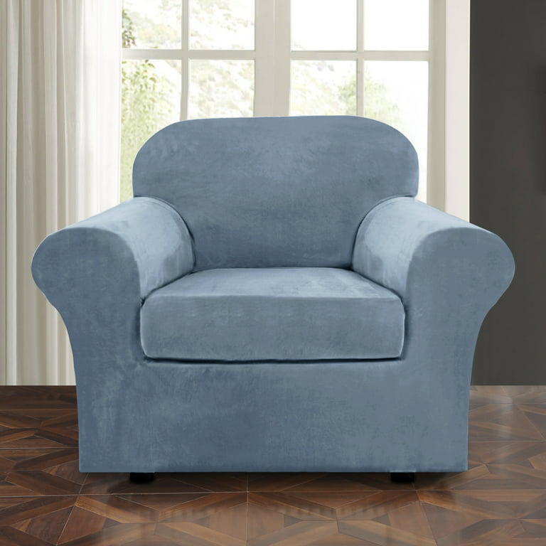 SHANNA Sofa Covers Stretch Velvet Couch Covers with Seperate Seat Cushion  Covers, Armchair /Loveseat / Sofa Slipcovers (Gray Blue, Armchair Cover) 