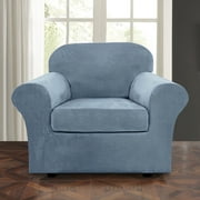 Velvet Plush Sofa Covers, Armchair Loveseat Couch Slipcover with Separate Cushion Cover (Gray Blue, For 3-Seater Sofa)