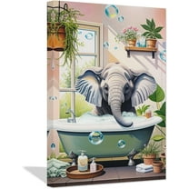 ZHONGYUTONG Funny Bathroom Animal Wall Art Cute Elephant in Bathtub with Sunflower Poster Canvas Prints Toilet Artwork Bathroom Decor (28.00" x 42.00")