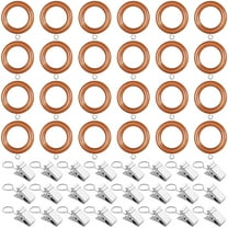 48 Pcs Wood Curtain Rings with Clips Set, 24 Teak Rings with Hooks & 24 Silver Clips, 1.77 in Inner Diameter Drapery Rings for Curtain Rods