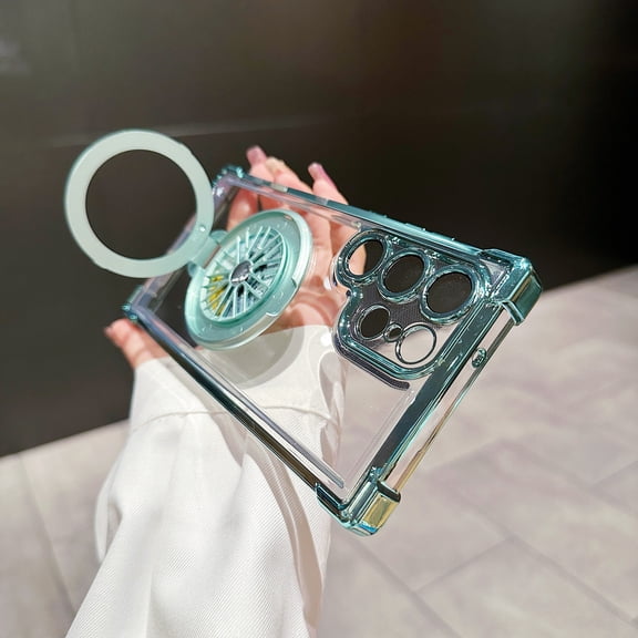 Allytechgroup Galaxy S24 Clear Case with Wheel Design Kickstand Camera Lens Protector, Corner Protective Bumper Anti-Scratch Clear [Not Yellowing] Case for Samsung Galaxxy S24, Green