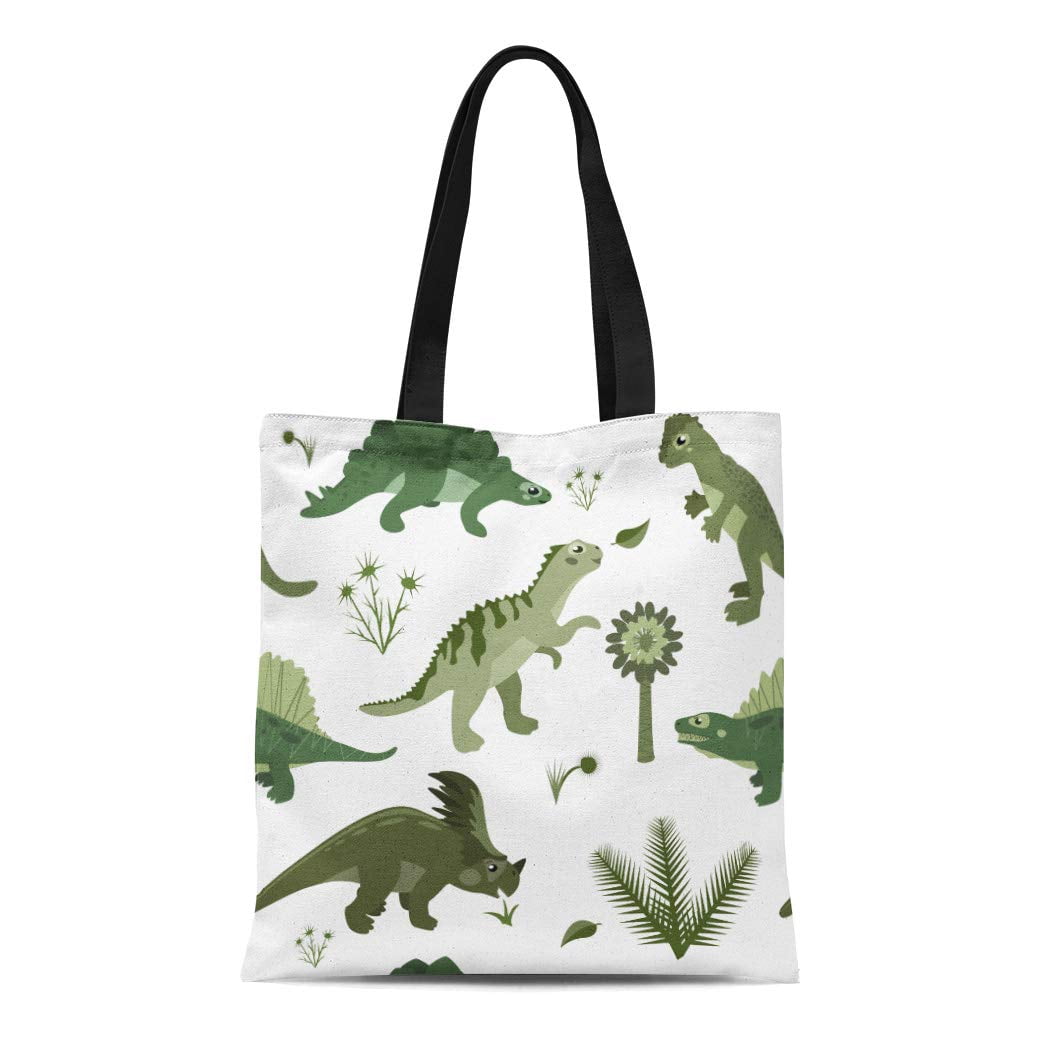 LADDKE Canvas Tote Bag Cartoon Herbivore and Carnivorous Dinosaurs ...