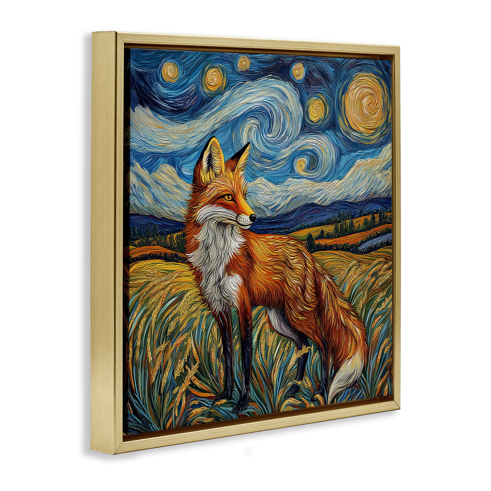Stupell Industries Swirling Impressionist Fox Gold Framed Floater Canvas Wall Art, design by The Wands Want