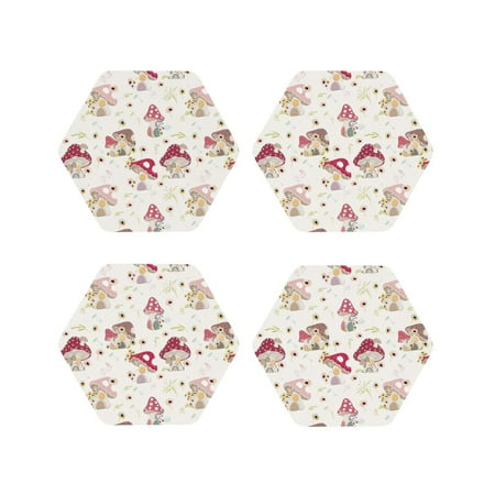 

Pofeuu Floral Mushroom Print Coasters for Drinks 4Pack PU Leather Coasters Bar Drink Coasters for Tabletop Protection Furniture from Damage-Hexagon